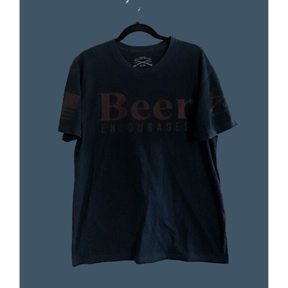 GRUNT STYLE- MENS NAVY COTTON GRAPHIC CREW NECK SHORT SLEEVE T-SHIRT SIZE LARGE - Picture 1 of 7